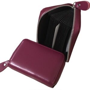 RFID Genuine Leather Rose Red 16-Slot Credit Card Wallet